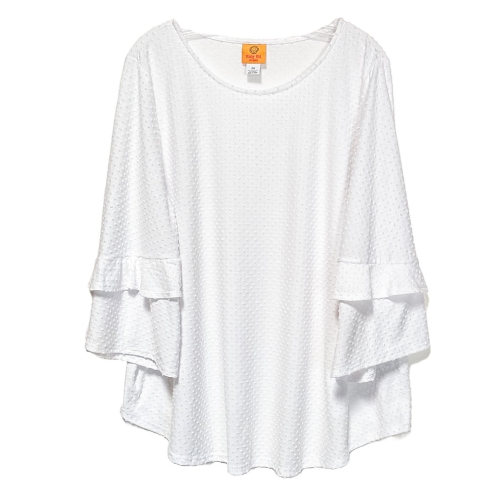 Ruby Rd. Swiss Dot Textured Patio Party White Top - Picture 2 of 8